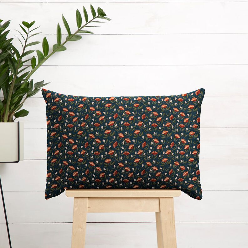 Bomullstyg Poplin filigranblommor – svartblå/terracotta, image number 5
