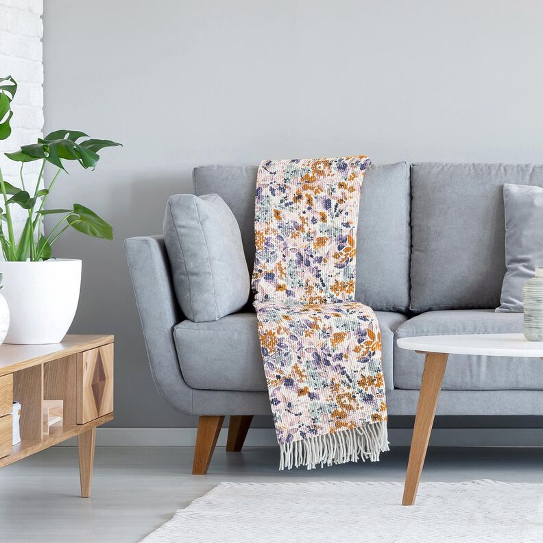 Våffelpiké akvarellblommor | Poppy Fabrics – vit/lavender, image number 7