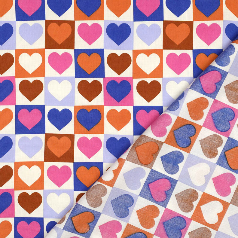 Bomullspoplin diamanthjärtan | Poppy Fabrics – elfenbensvit/kungsblå, image number 4
