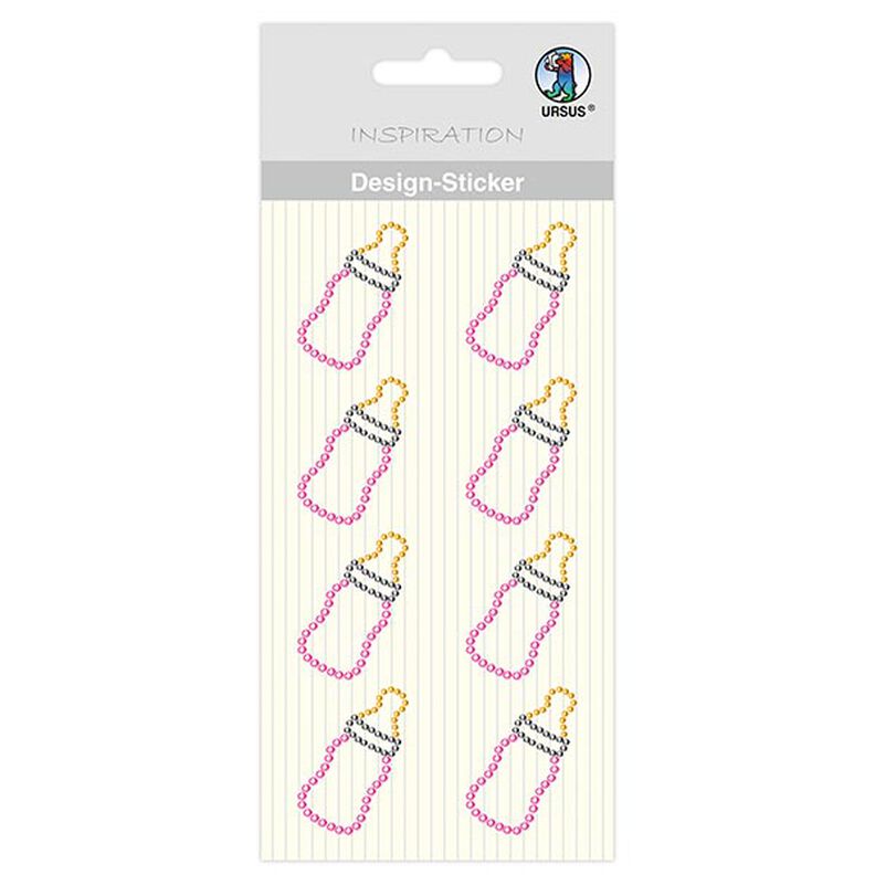 Designklistermärke baby nappflaska flicka [ 8 styck ] – rosa/gul,  image number 1