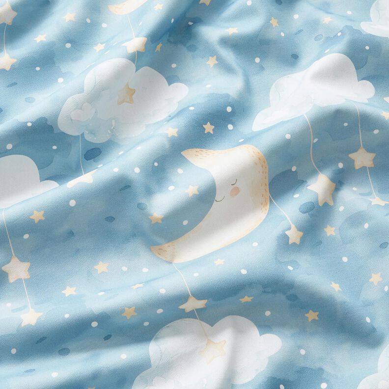 Dekorationstyg Bomullskypert Måne och stjärnor Digitaltryck – ljusblå,  image number 2