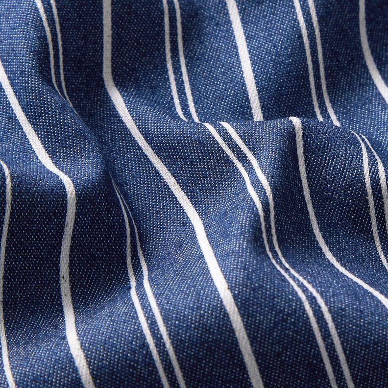 Lätt stretchdenim med kritstrecksränder – jeansblå,  image number 3