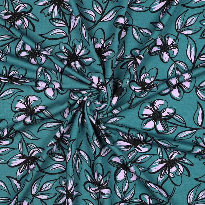 Romanitjersey Blommor – petrol/fläder,  image number 3