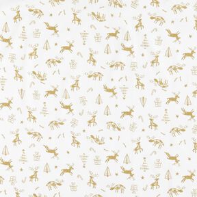 Bomullstyg Kretong renar och stjärnor – elfenbensvit/guld, 