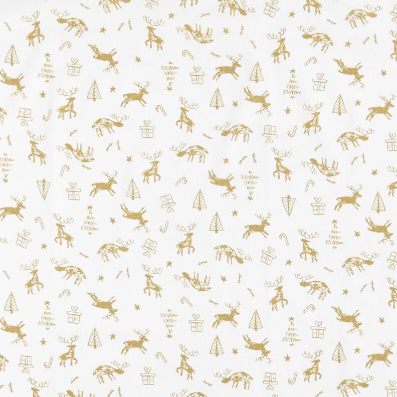 Bomullstyg Kretong renar och stjärnor – elfenbensvit/guld,  image number 1