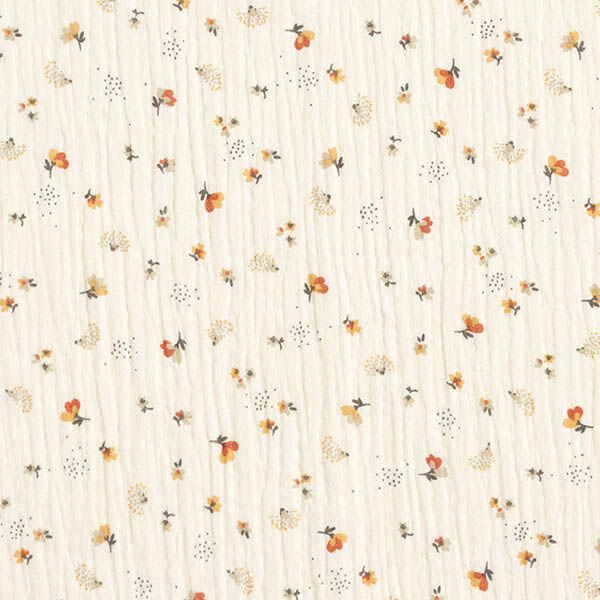 Muslin/Dubbel-krinkelväv små blommor och igelkottar – yllevit,  image number 1