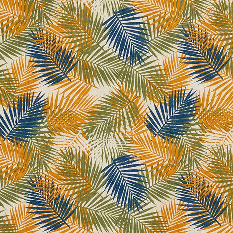 Bomullstyg Kretong Palmblad – ljusbeige/blå,  image number 1