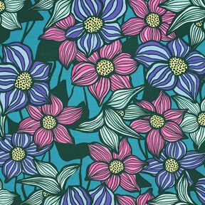 LENZING™ EcoVero™ Viskostyg blommor | Poppy Fabrics – ljus petrol/citrongul, 