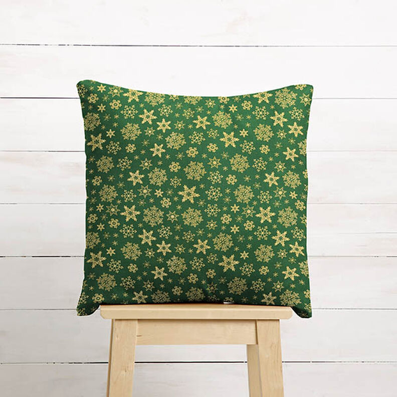 Bomullstyg Poplin snökristaller – grön/guld,  image number 8