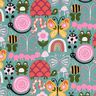 Bomullstyg Kretong fjärilar och bin – eukalyptus/rosa,  thumbnail number 1