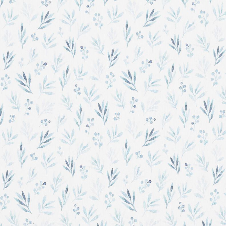 Bomullsjersey Ömtåliga akvarellgrenar och blommor Digitaltryck – elfenbensvit/jeansblå,  image number 1