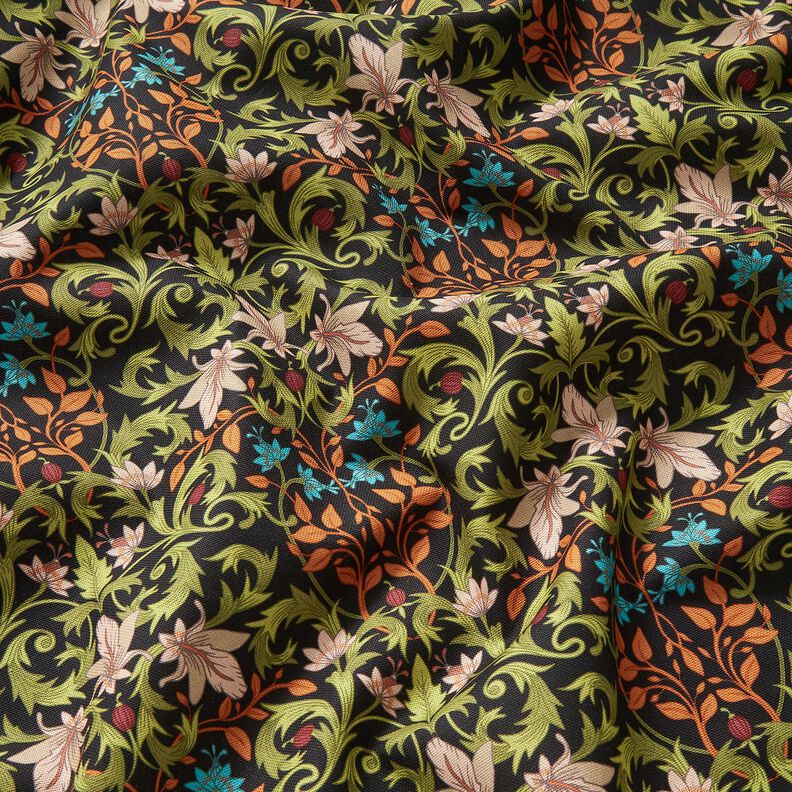 Dekorationstyg Halvpanama bladornament &ndash; svart/pinjegr&ouml;n,  image number 2