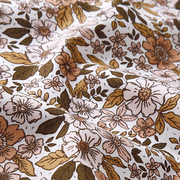 Bomullspoplin blomsterhav – vit/ljusbrun,  image number 2