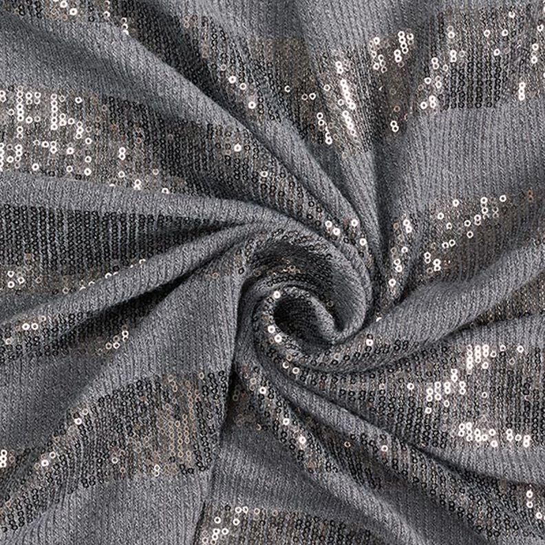 Stickat tyg med glitterpaljetter horisontella ränder – grått, image number 3