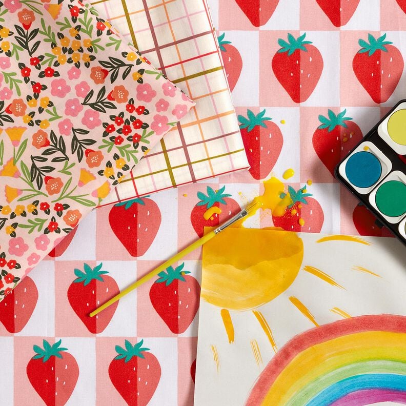 Behandlad bomull Färgglada rutor – beige/röd,  image number 6