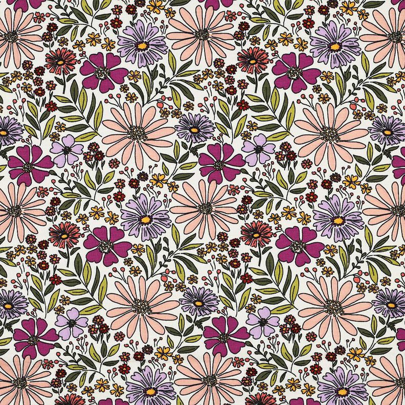 Bomullsjersey Blomsterhav | Poppy Fabrics – yllevit/fläder,  image number 1