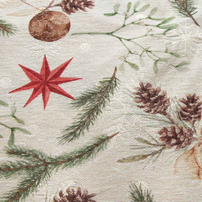 Dekorationstyg Jacquard Lurex grankvistar – natur/guld,  image number 5