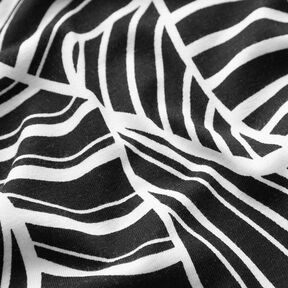viskosjersey abstrakta blad – svart/vit, 