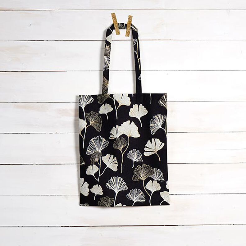 Dekorationstyg Jacquard Ginkgoblad – svart/guld, image number 9