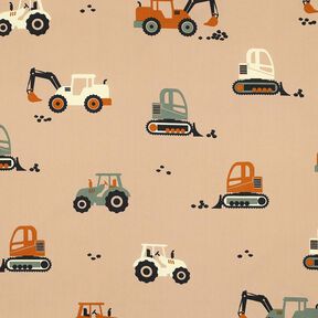 Bomullspoplin grävmaskiner och traktorer | Poppy Fabrics – beige, 