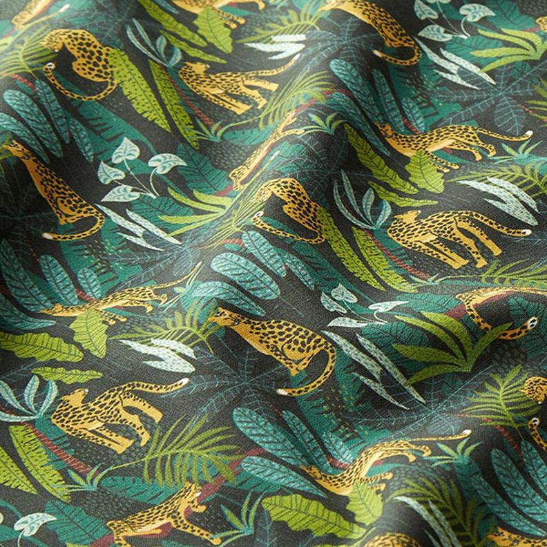 Dekorationstyg Bomullspoplin Leoparder i djungeln – grön/gul,  image number 2