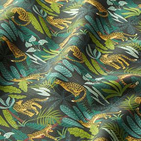 Dekorationstyg Bomullspoplin Leoparder i djungeln – grön/gul | Stuvbit 50cm, 