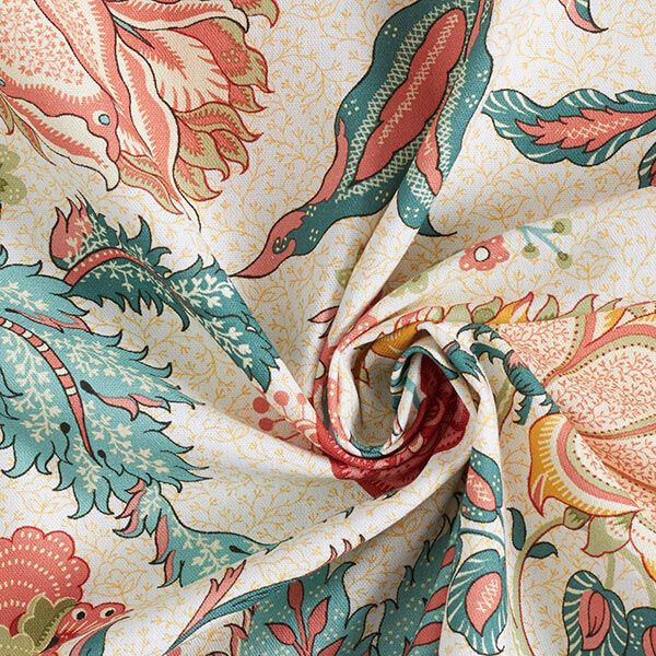 Dekorationstyg Canvas Orientaliskt blommönster – yllevit/rött,  image number 3
