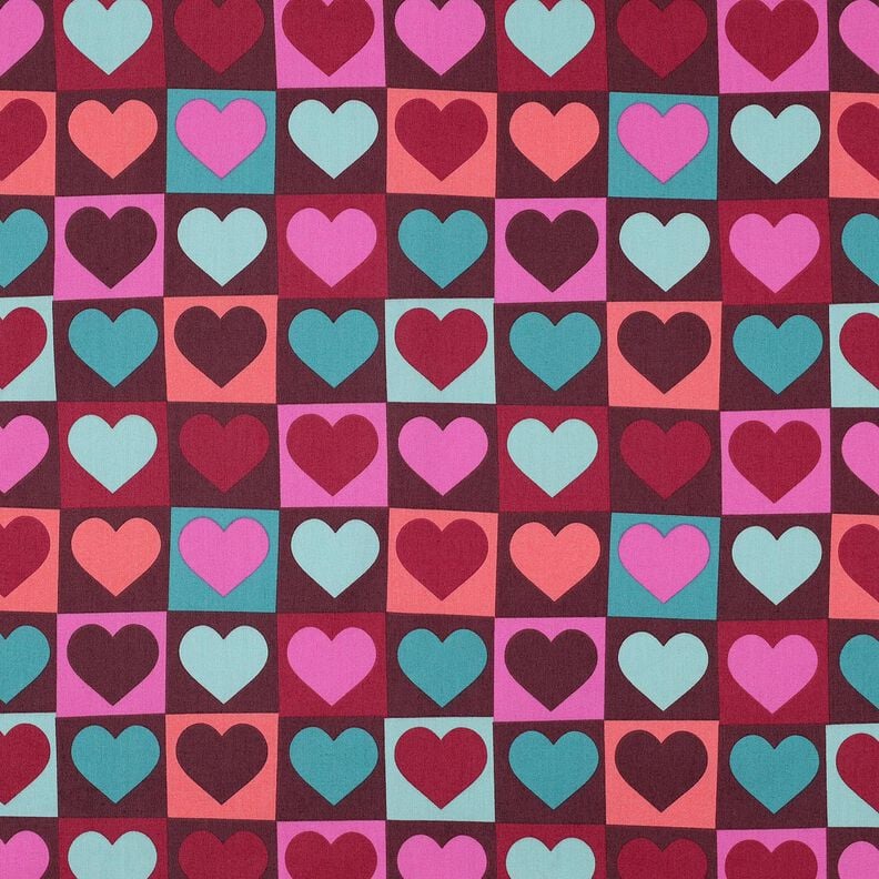 Bomullspoplin diamanthjärtan | Poppy Fabrics – burgunder, image number 1