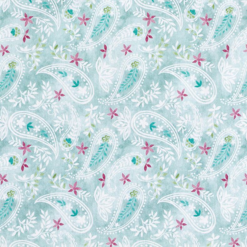 Bomullspoplin paisley-blommor Digitaltryck – isblå,  image number 1