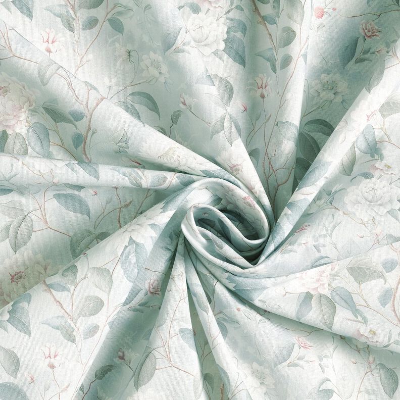 Bomullstyg Poplin fina blomkvistar – silverblå, image number 3