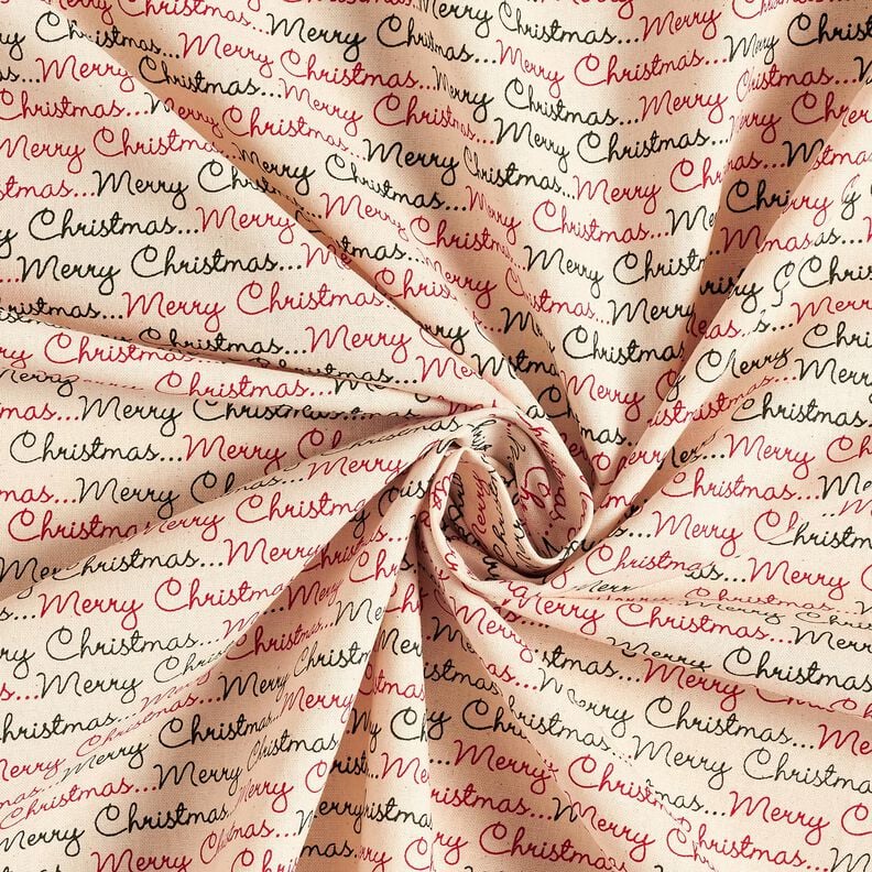 Bomullstyg Kretong Merry Christmas – natur/karminröd,  image number 3