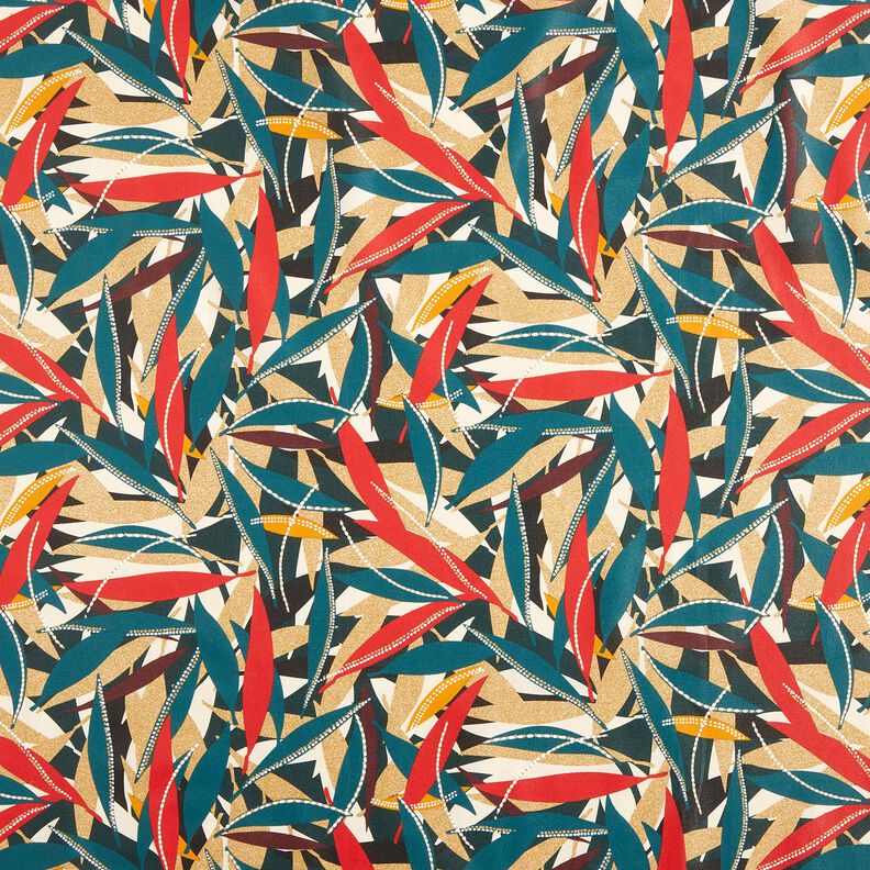 Behandlad bomull Fina blad – karminröd/petrol,  image number 1