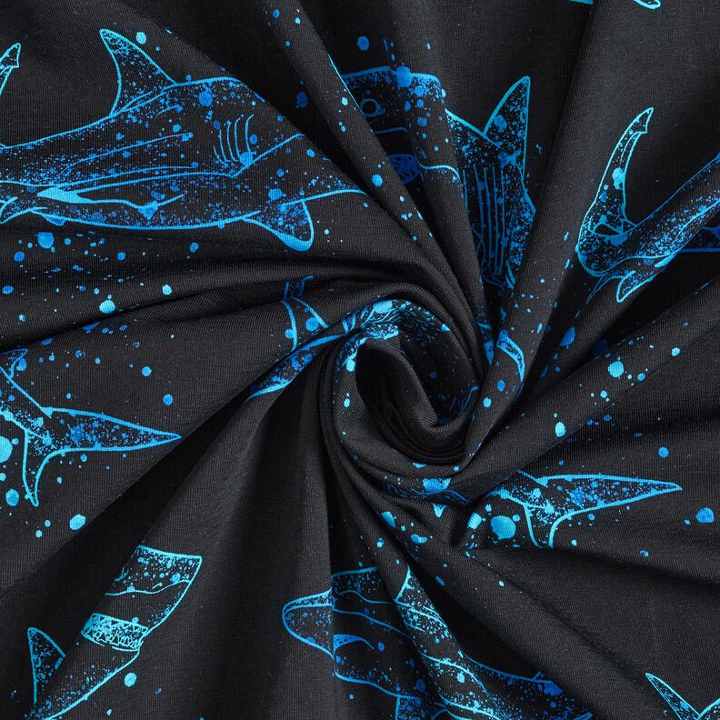Bomullsjersey Hajar | Glitzerpüppi – svart/ljus turkos,  image number 3