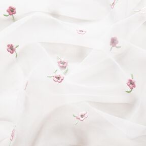 Softmesh broderade blommor – vit/rose, 