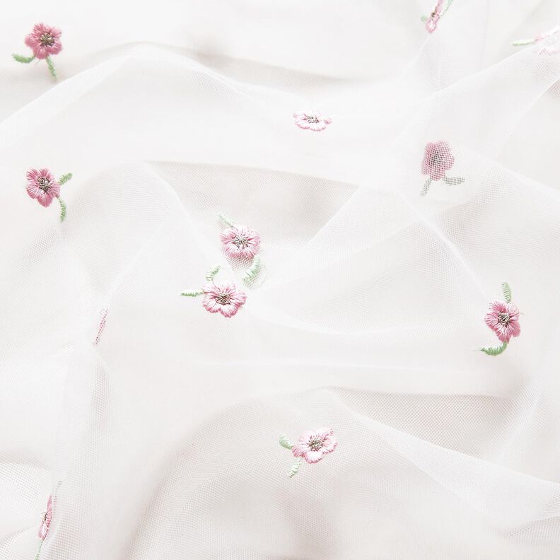 Softmesh broderade blommor – vit/rose, image number 3