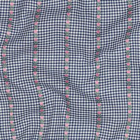 Bomullstyg Jacquard rutor och blommor – havsblå/vit,  Bomullstyg Jacquard rutor och blommor – havsblå/vit,