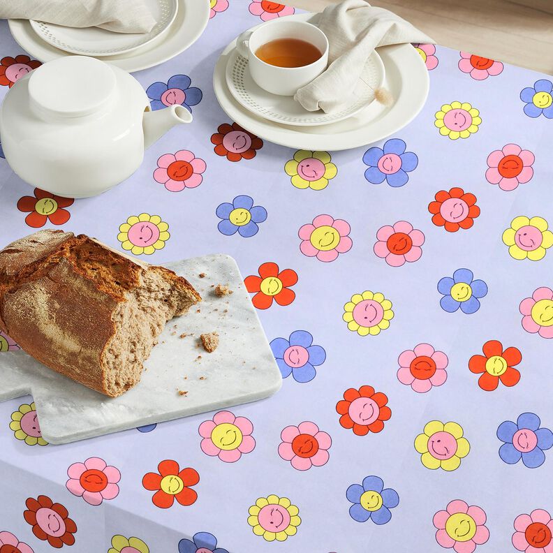Behandlad bomull Glada blommor | Poppy Fabrics – babyblått/rosa,  image number 8