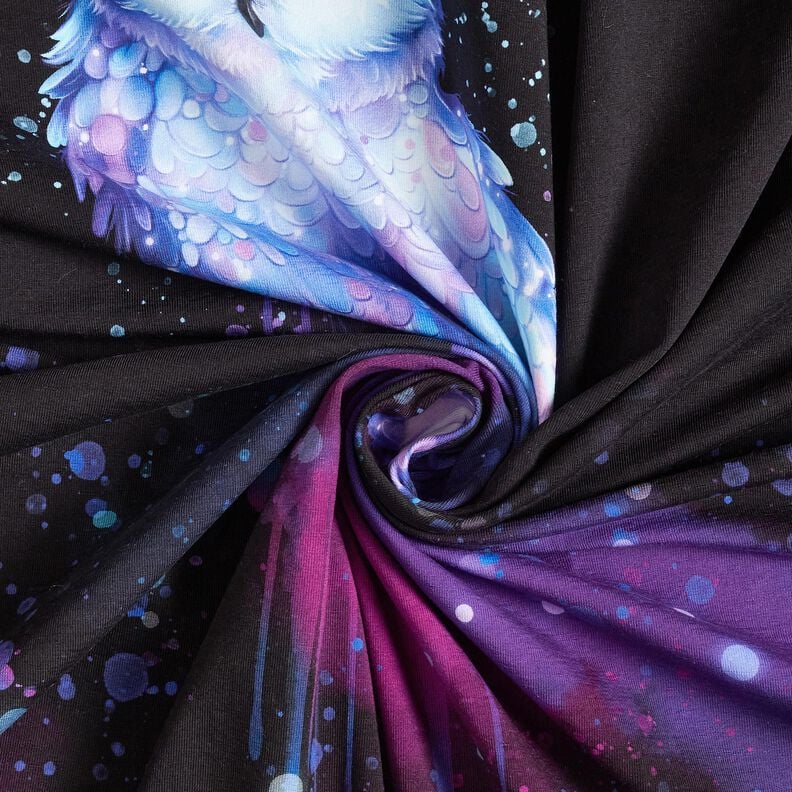 Bomullsjersey vinteruggla Panel | Glitzerpüppi – svart/druva, image number 3
