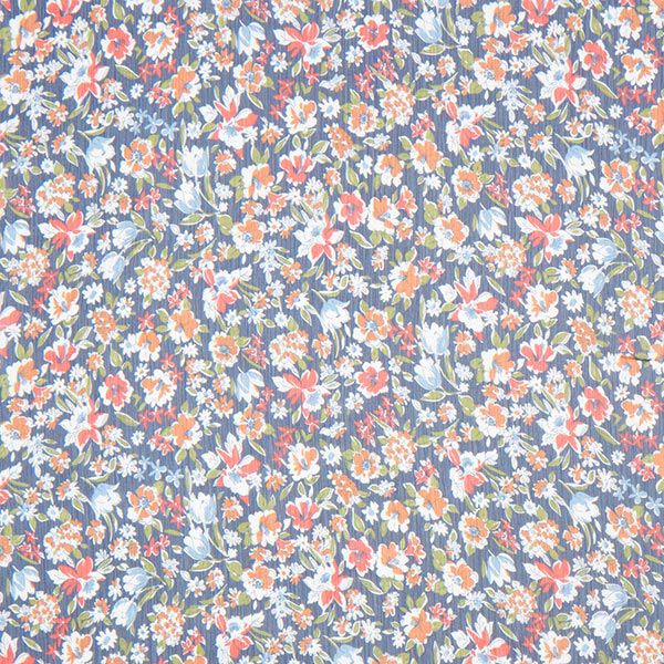 Chiffong plissé spridda blommor – marinblått, image number 1