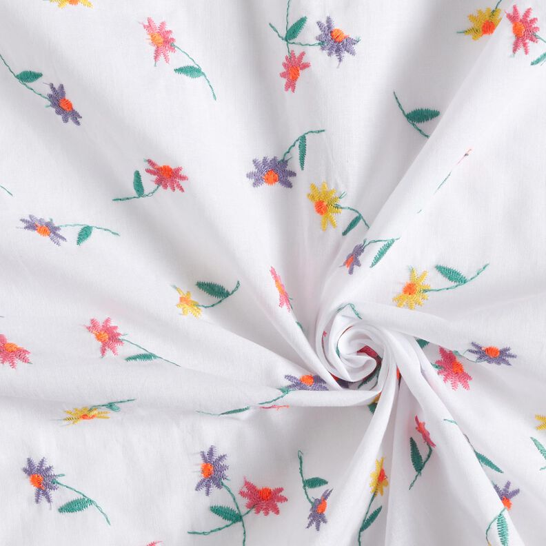 Fin bomullsbatist Broderade blommor | Poppy Fabrics – vit/neonorange,  image number 3
