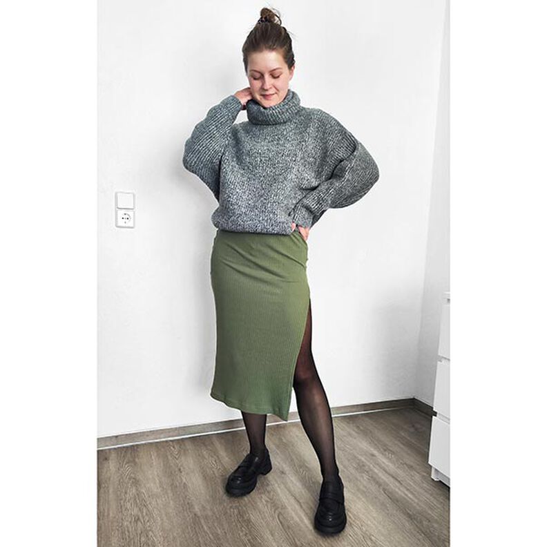 Ribbad jersey Enfärgad – oliv,  image number 6