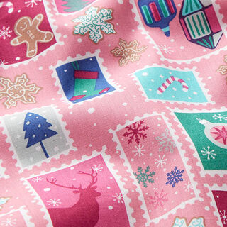 Bomullstyg Poplin julpost – rosa/vit, 