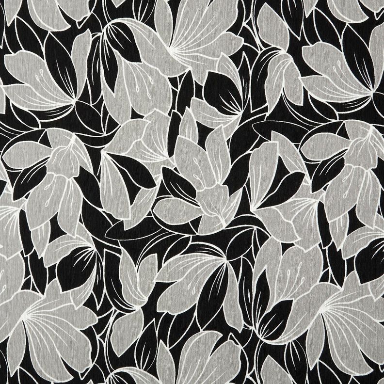 Stretchcrepe stora blommor – svart/ljusgrå, image number 1