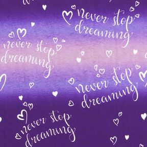 French Terry Sommarsweat Never stop Dreaming | Glitzerpüppi – lila/aubergine, 