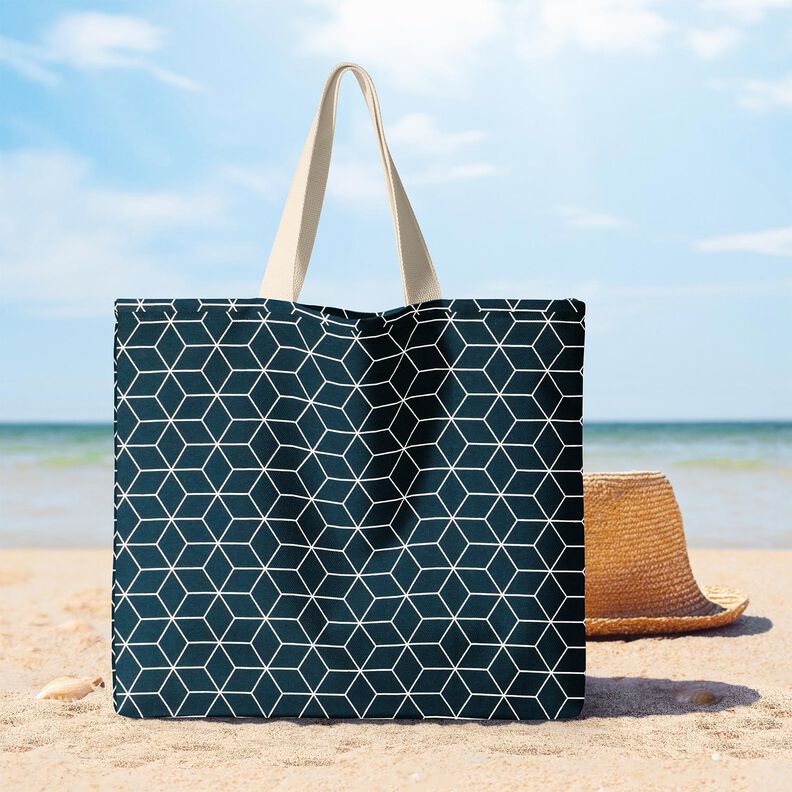 Dekorationstyg Jacquard moderna kuber &ndash; nattbl&aring;/elfenbensvit,  image number 7