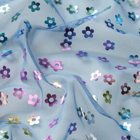 Softmesh glitterblommor – jeansblå, 