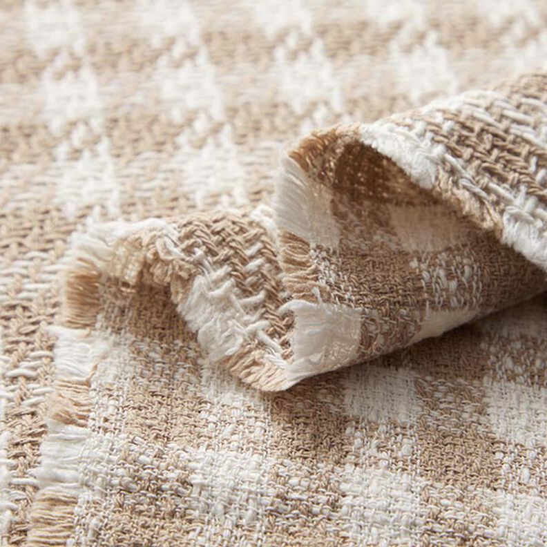 Kapptyg bomull rutig – vit/mörkbeige, image number 3