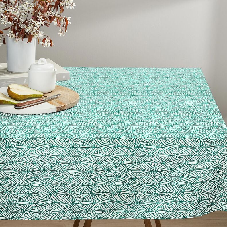 Behandlad bomull abstrakta palmblad &ndash; pepparmynta/elfenbensvit,  image number 6