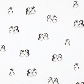GOTS Muslin/Dubbel-krinkelväv Pingviner Digitaltryck | Poppy Fabrics – elfenbensvit/antracit, 