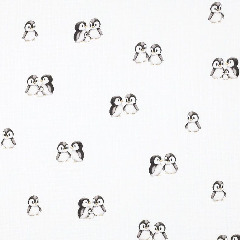 GOTS Muslin/Dubbel-krinkelväv Pingviner Digitaltryck | Poppy Fabrics – elfenbensvit/antracit,  image number 1